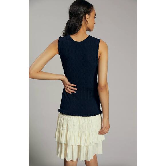 Anthropologie Current Air Pleated Navy Knit Mini Dress Large - Picture 8 of 11